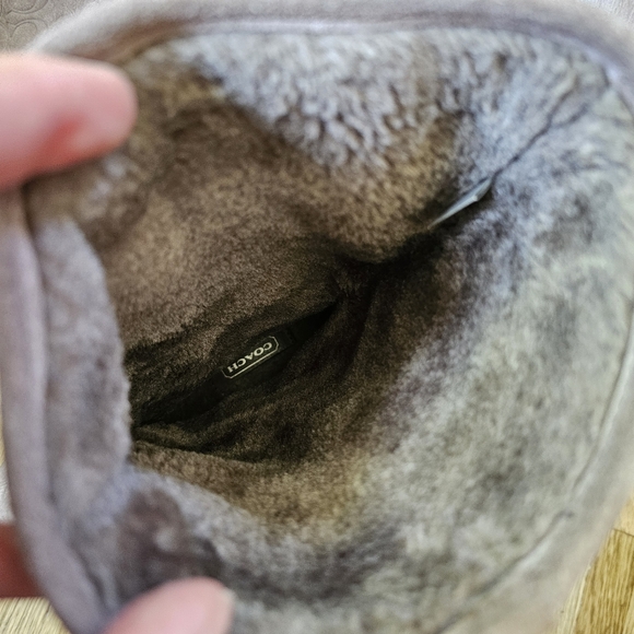 Coach Thelma faux fur winter boots taupe suede logo embossed mid calf size 7 - Picture 7 of 14